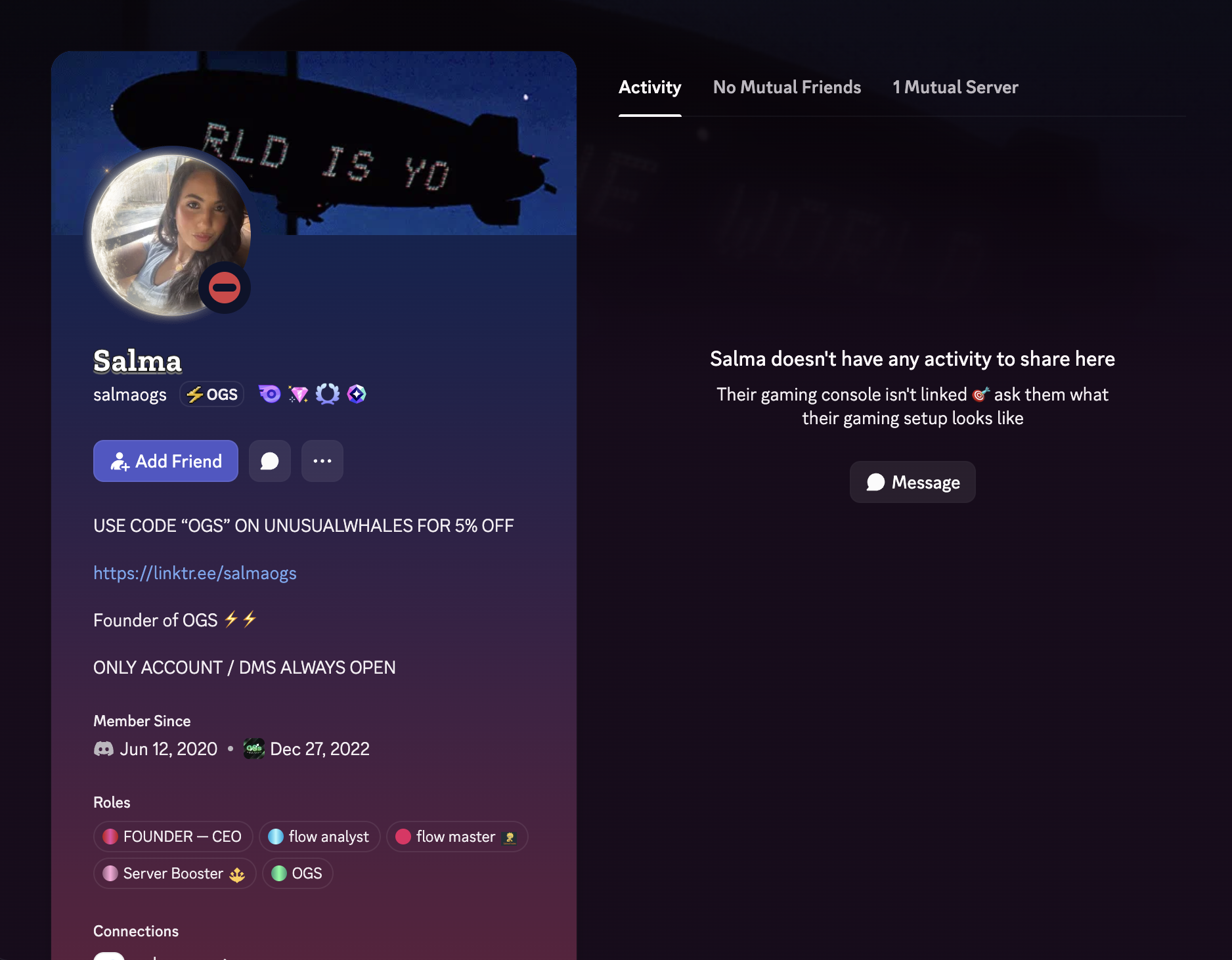 Real Discord admin account salmaogs - legitimate community moderator